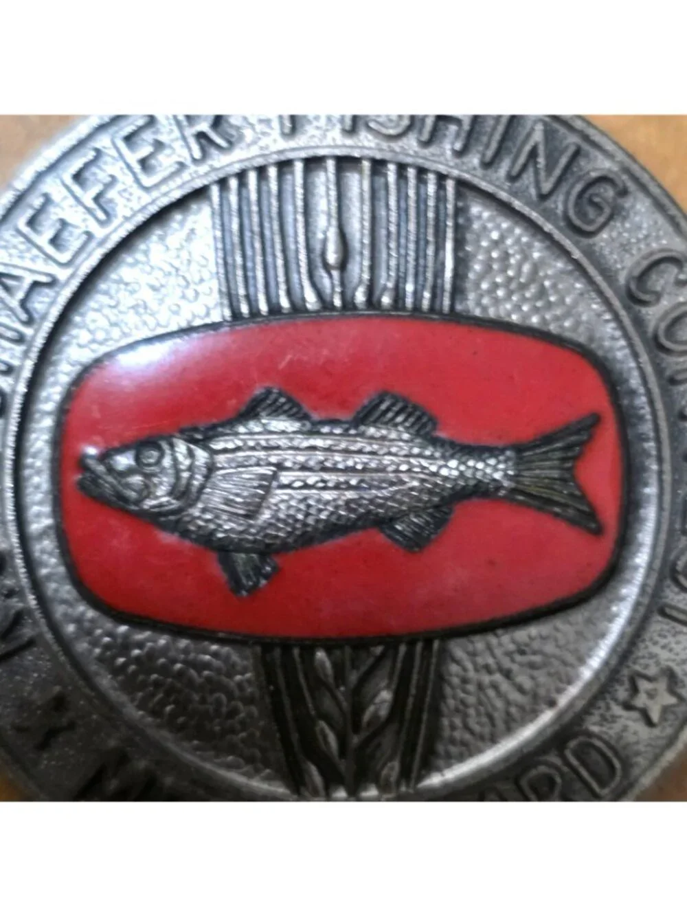 Vtg R.J Schaefer Fishing Contest Merit Award Enamel Copper Brooch Pin 2